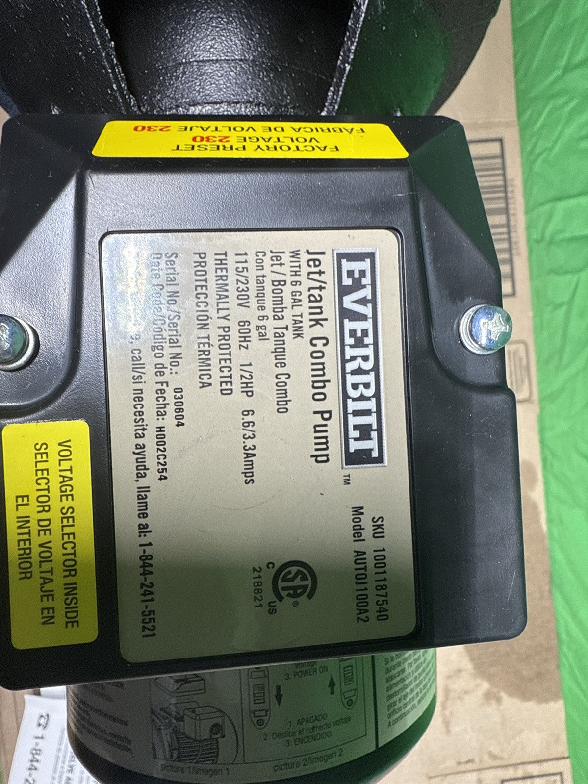 Everbilt 1/2HP Jet Pump/Tank Combo Cast iron with 6 Gallon Tank NewOB