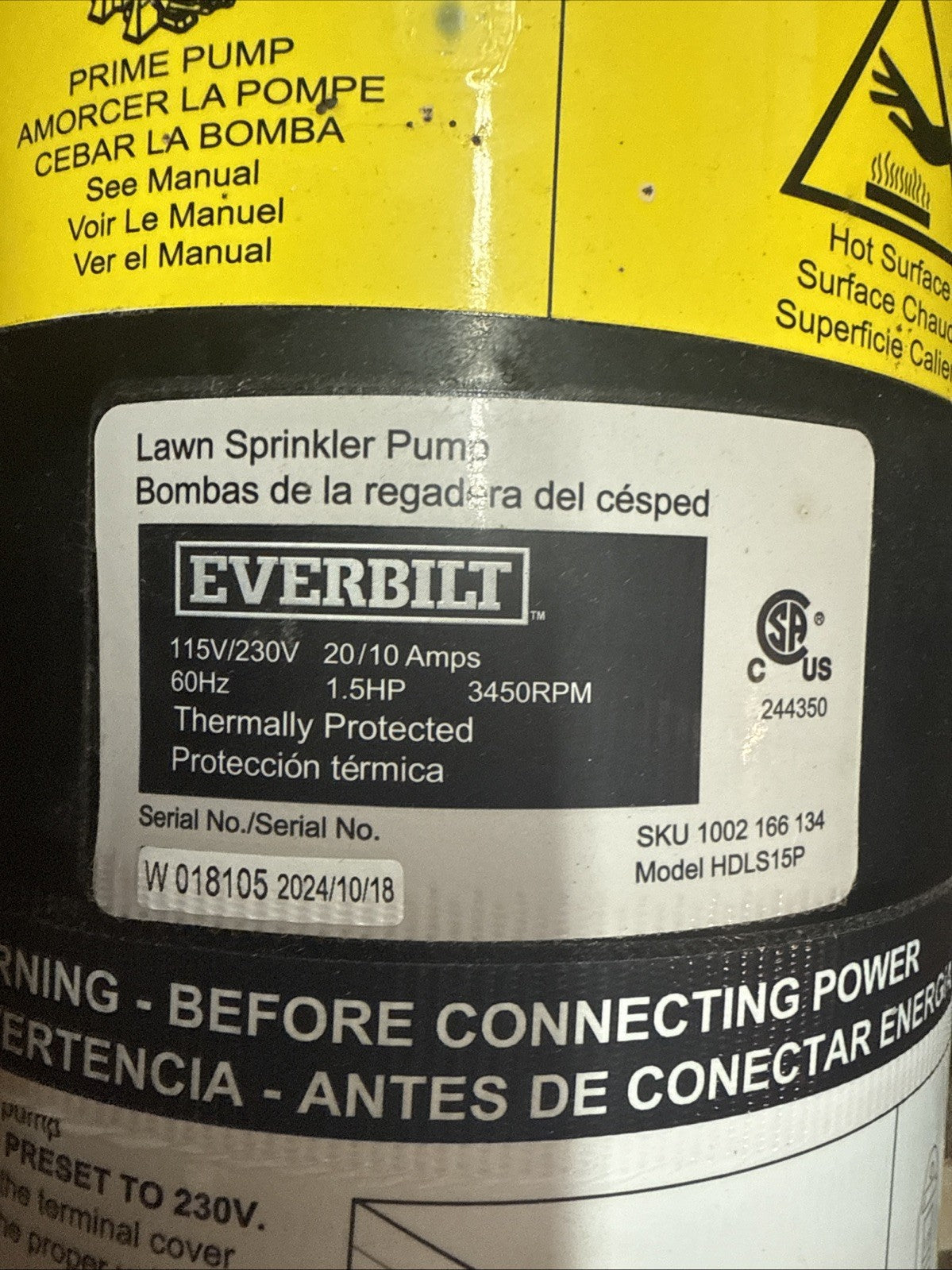 Everbilt Lawn Irrigation Pump Plastic 1.5HP HDLS15P PARTS ONLY