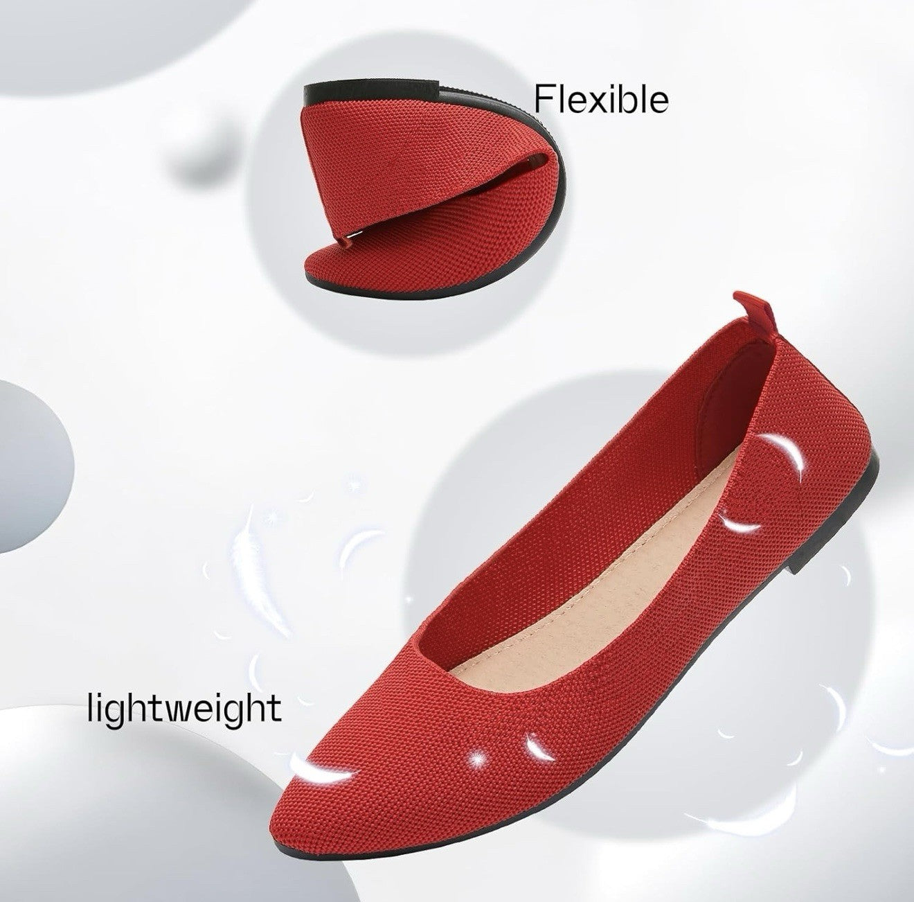 SHUPUA Women’s Size 9 Red Pointed Toe Flats Slip On Dress Ballet Comfort Shoes