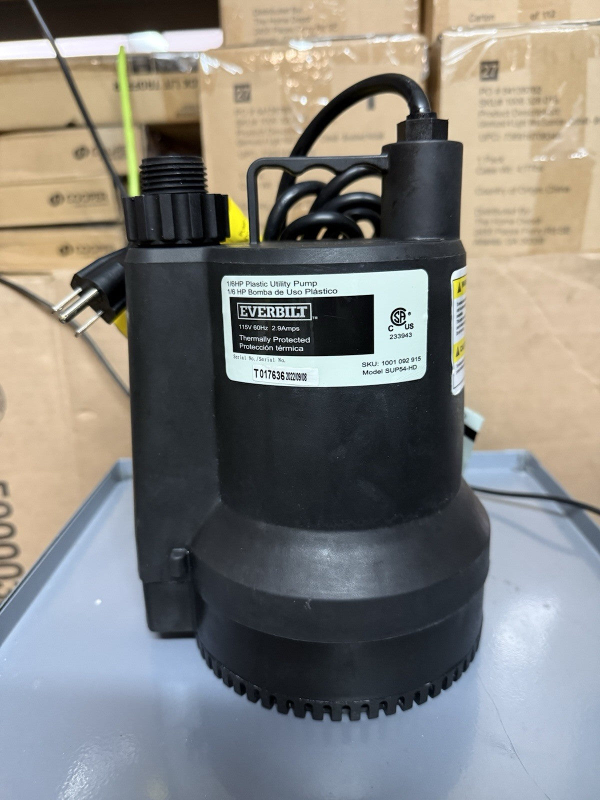 Everbilt 1/6 HP Plastic Submersible Utility Pump NEW OPEN BOX