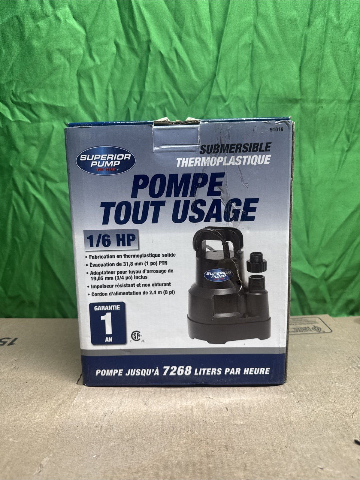 Superior Pump 1/6 HP Submersible Thermoplastic Oil-Free Utility Pump