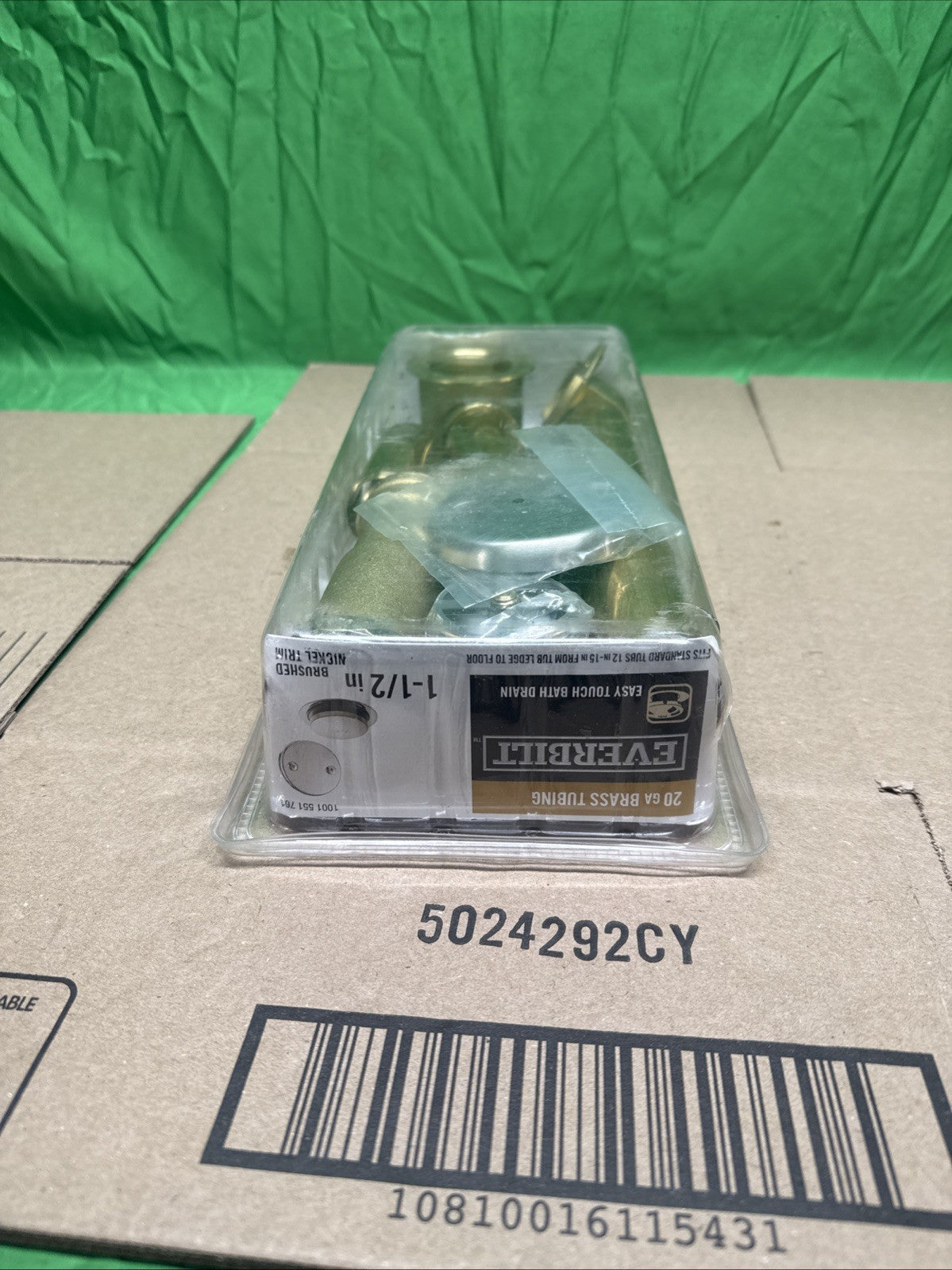 Everbilt Easy Touch 1-1/2” 20-Gauge Brass Pipe Waste & Overflow Drain in Nickel