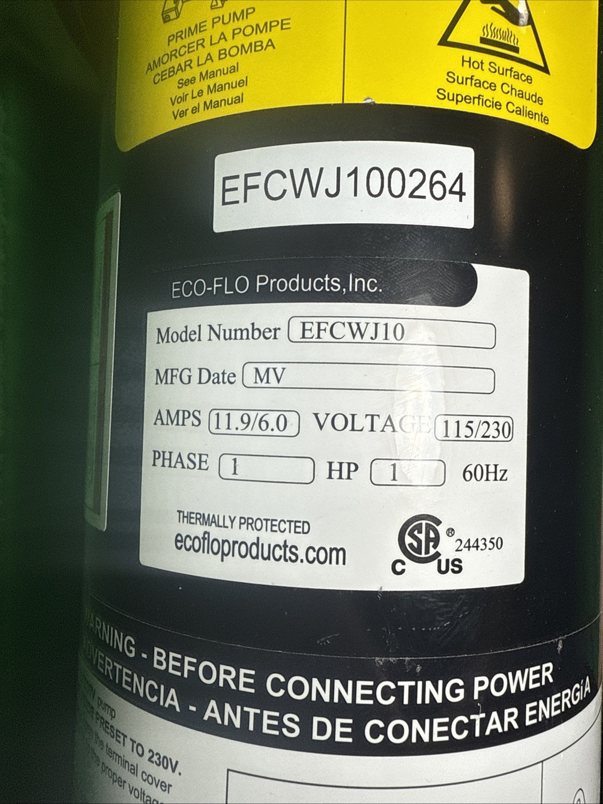 ECO FLO 1 HP Convertible Deep Well Jet Pump EFCWJ10