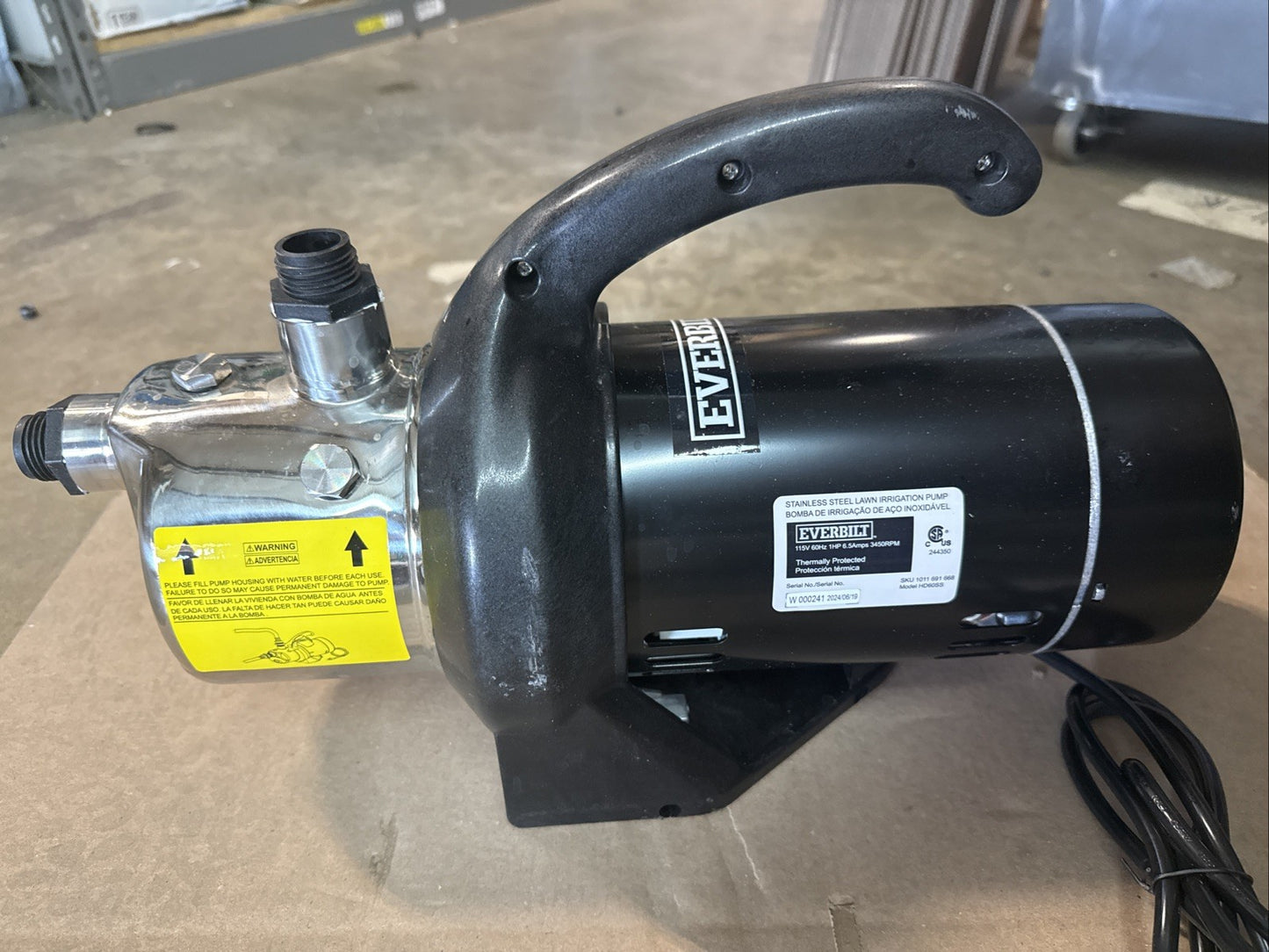 EVERBILT HD60SS 1 HP Stainless Steel Portable Lawn Irrigation Pump Used