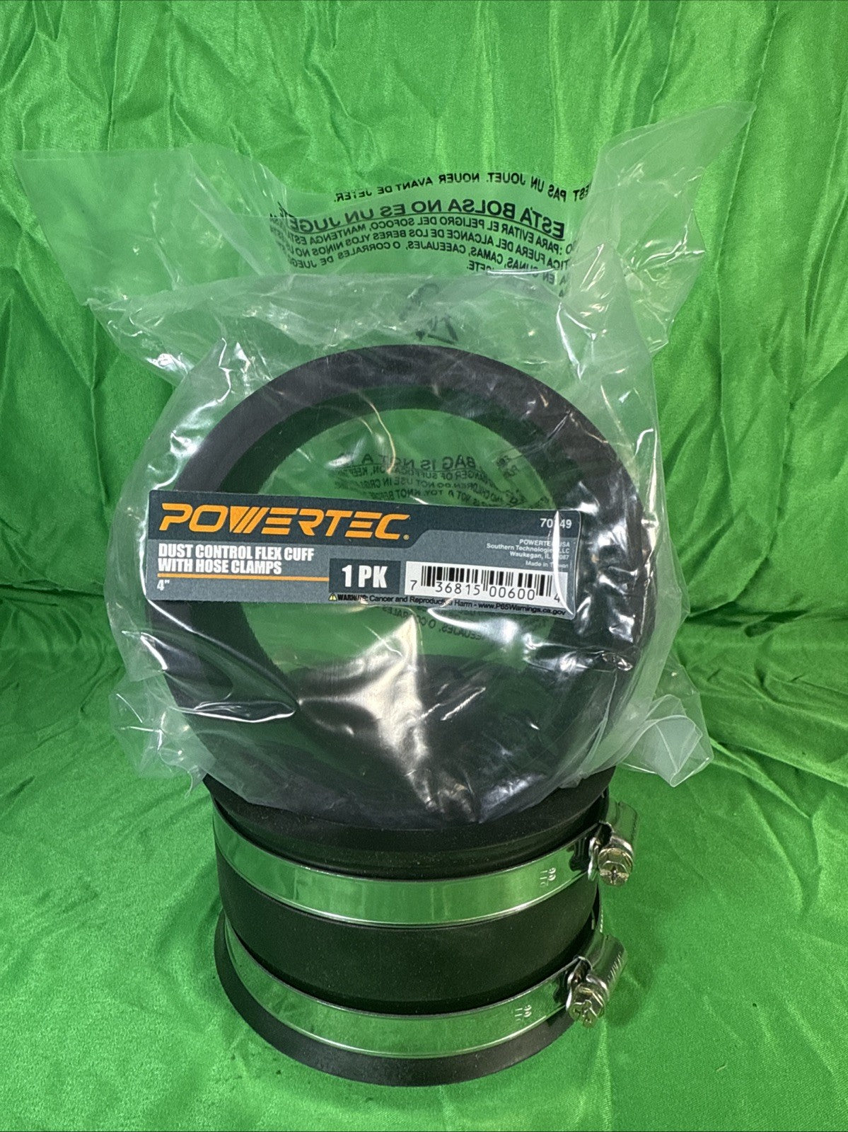 POWERTEC 70149 4 Inch Dust Control Flex Cuff with Steel Hose Clamps. *READ DISC*