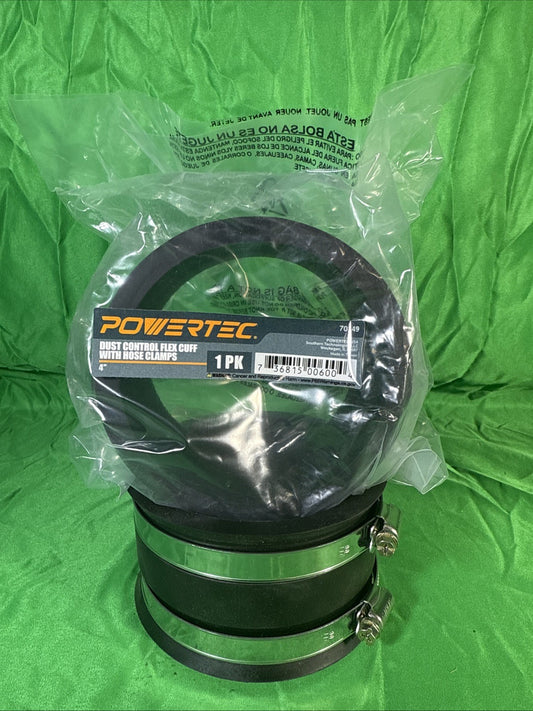 POWERTEC 70149 4 Inch Dust Control Flex Cuff with Steel Hose Clamps. *READ DISC*