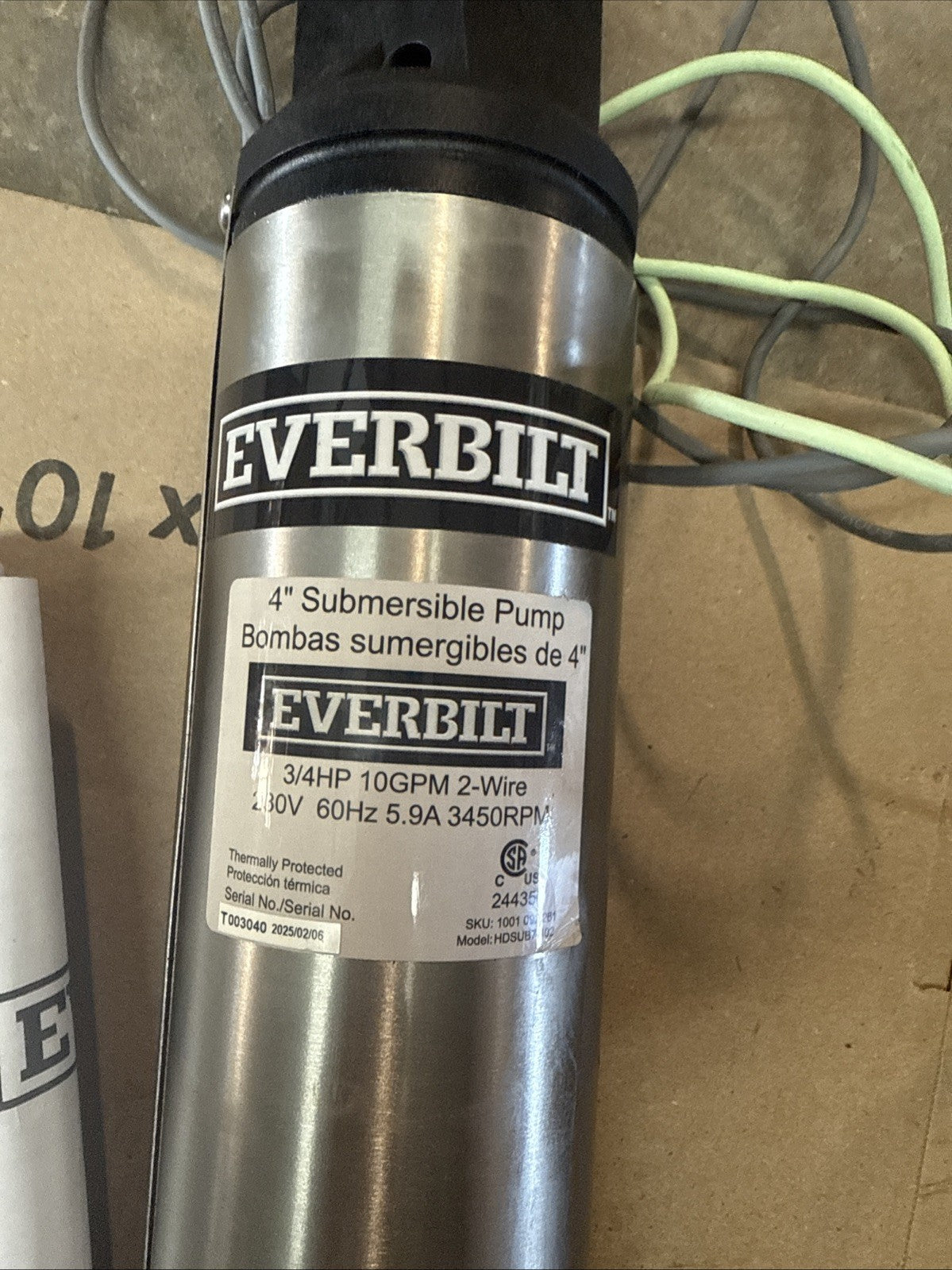 Everbilt Submersible 2-Wire Motor Deep Well Potable Water Pump 3/4HP 10gpm