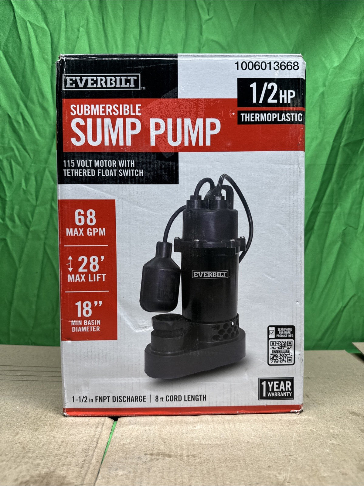Everbilt HDSP50W 1/2 HP Submersible Aluminum Sump Pump with Tethered Switch