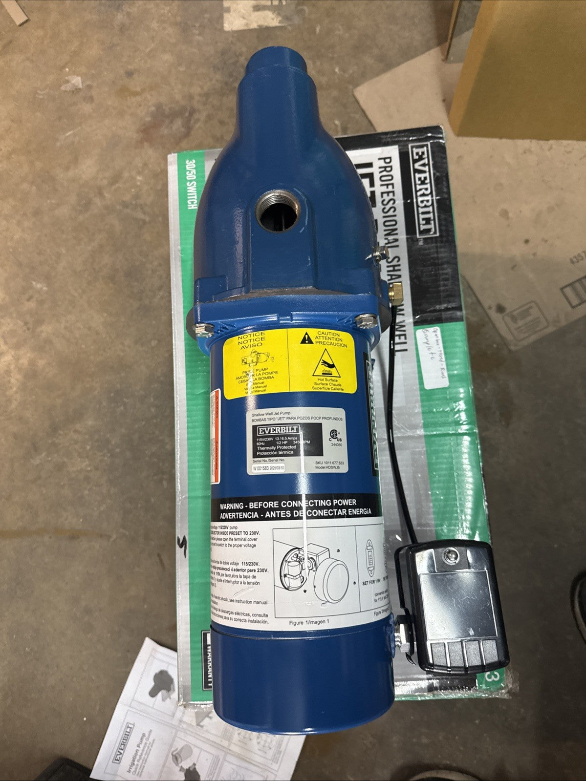 Everbilt Shallow Well Jet Pump Cast Iron 1/2HP HDSWJ5    NEW Open Box