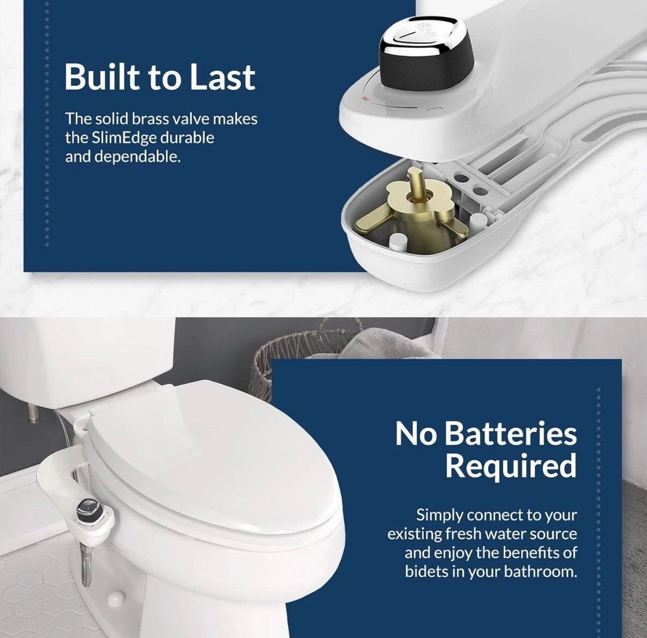 Bio Bidet SlimEdge Bidet Attachment for Toilet, Non Electric Self Cleaning White