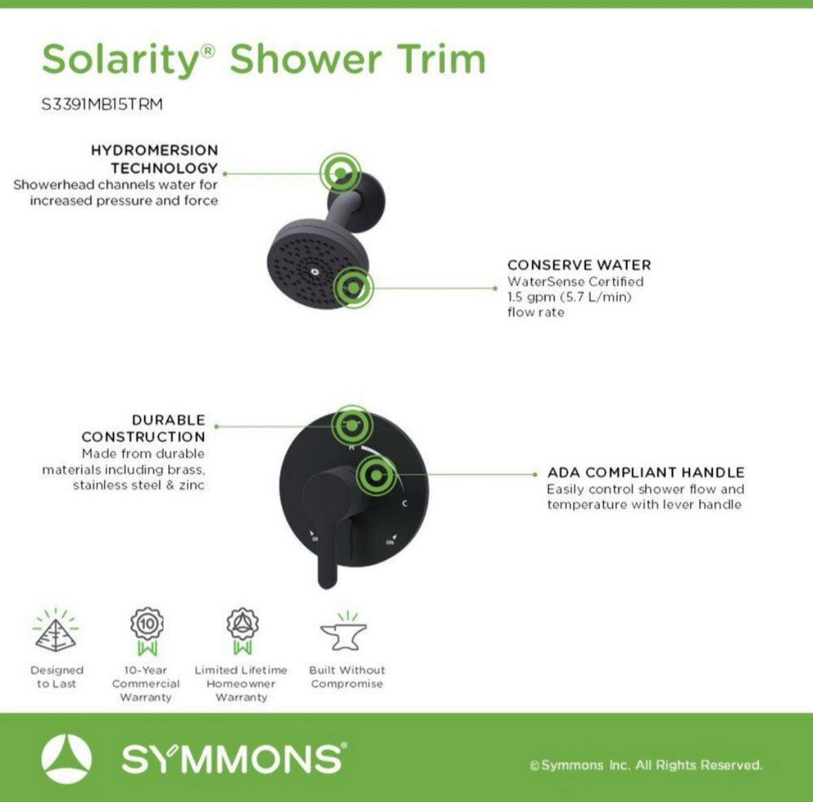 Symmons S339115TRM Solarity Shower Only Trim Package - Black