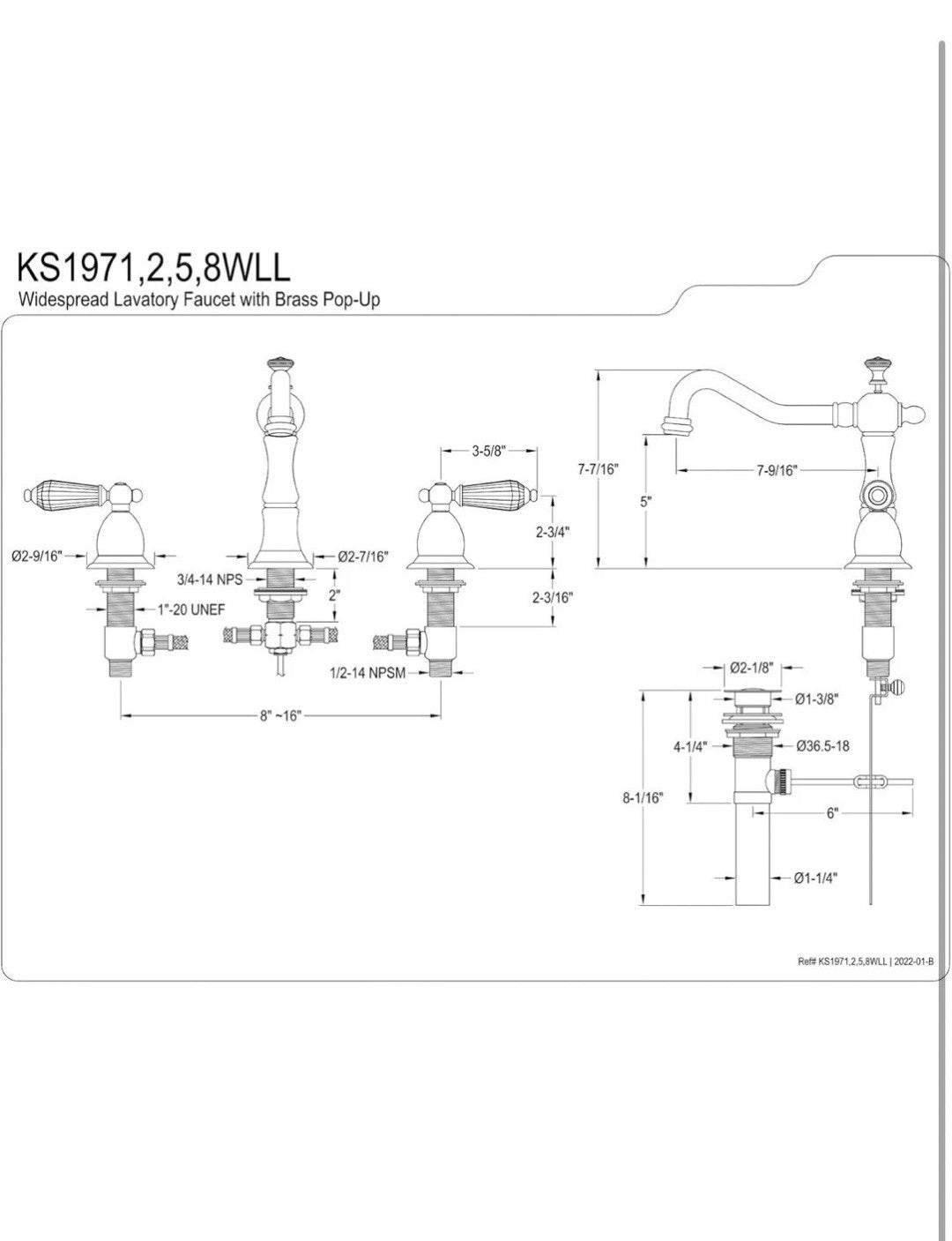 Kingston Brass KS1971 Wilshire 1.2 Faucet Widespread Bathroom - Chrome