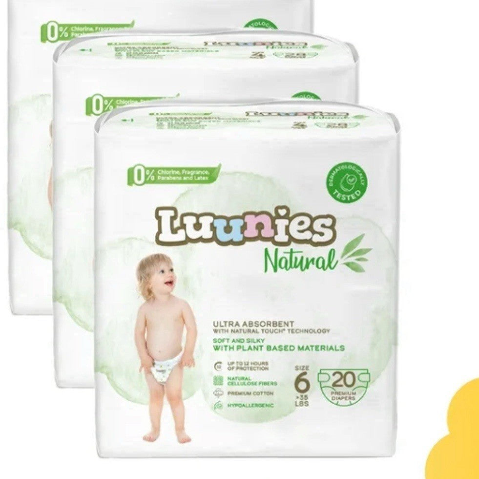 Luunies Natural Premium Diapers, Ultra Absorbent, Size 6, 80 Diapers 4pk Of 20