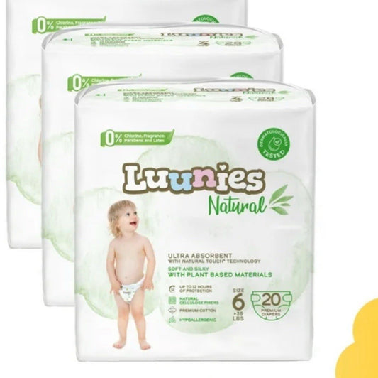 Luunies Natural Premium Diapers, Ultra Absorbent, Size 6, 80 Diapers 4pk Of 20