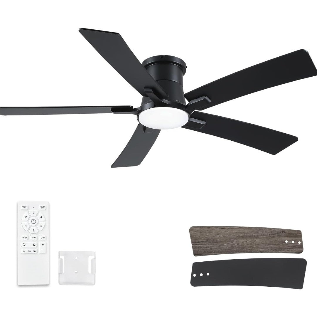 52 Inch Ceiling Fans with Lights and Remote, Black Low Profile Ceiling Fan