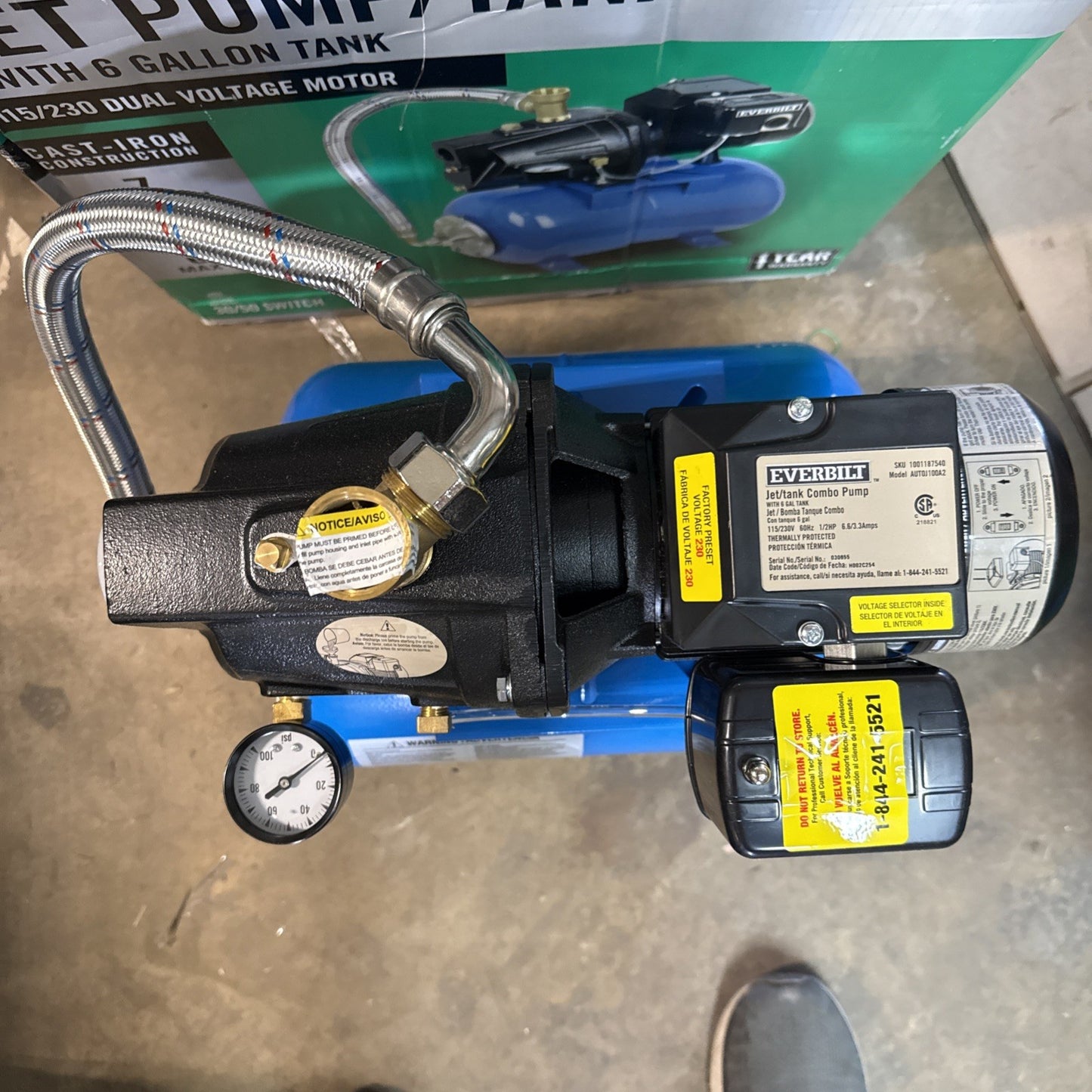 Everbilt 1/2HP Jet Pump/Tank Combo Cast iron with 6 Gallon Tank New OB
