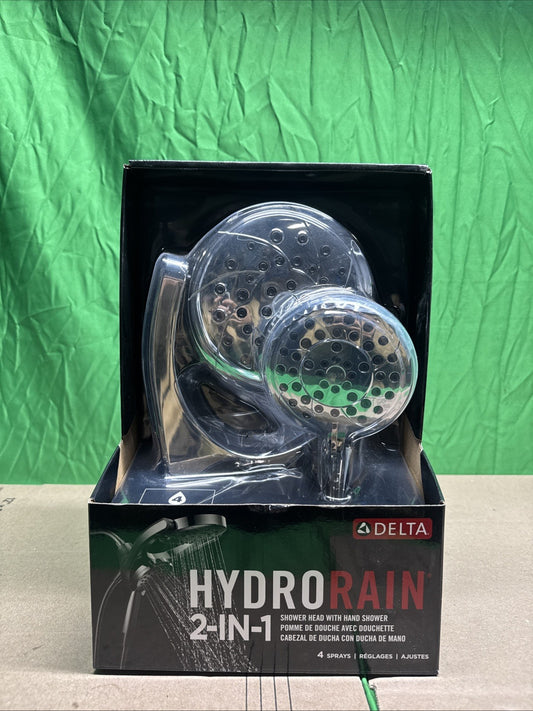 DELTA HydroRain® 4-Setting Two-In-One Shower Head in Chrome 75403- NEW