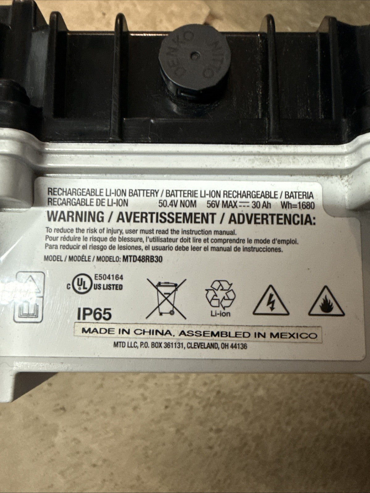 Lithium Ion 56V 30Ah  -Cub Cadet 56V LT-42E / ZT1 42E / cc30e mowers 625-06390A