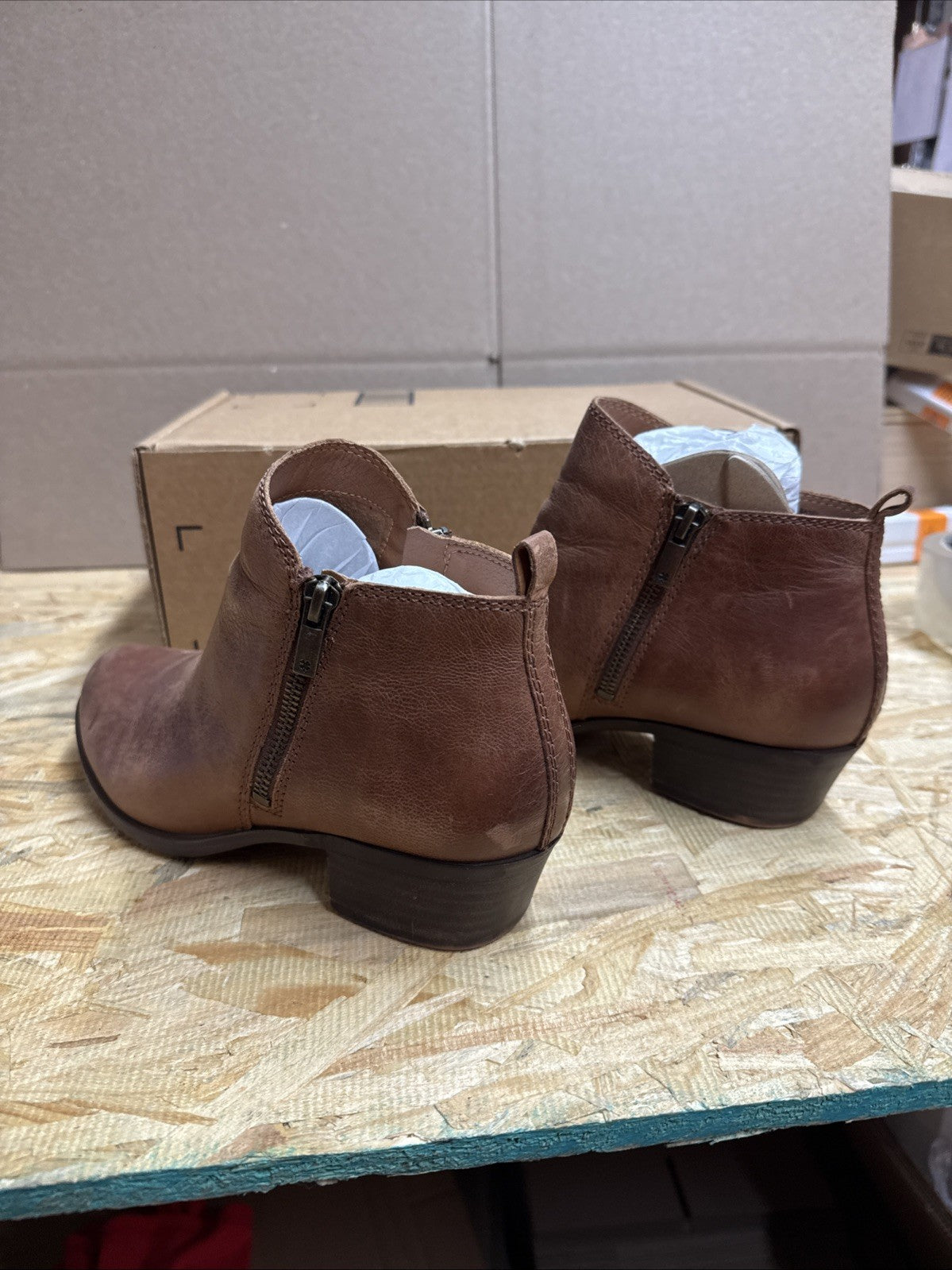 Lucky Brand Women's Basel Ankle Bootie Brownstone Leather Ankle Boots Size 8W