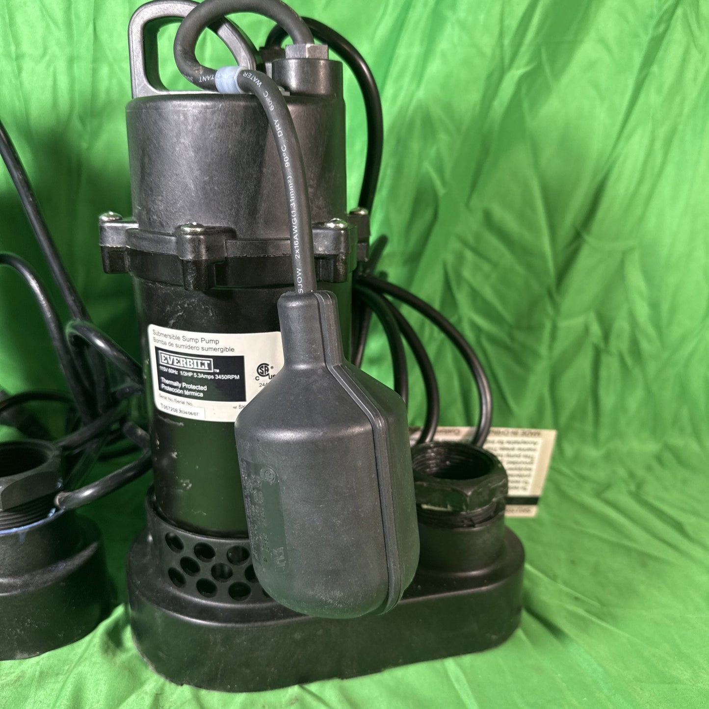 Everbilt 1/3 HP Corrosion Resistant Aluminum Sump Pump w/ Tether Switch USED.