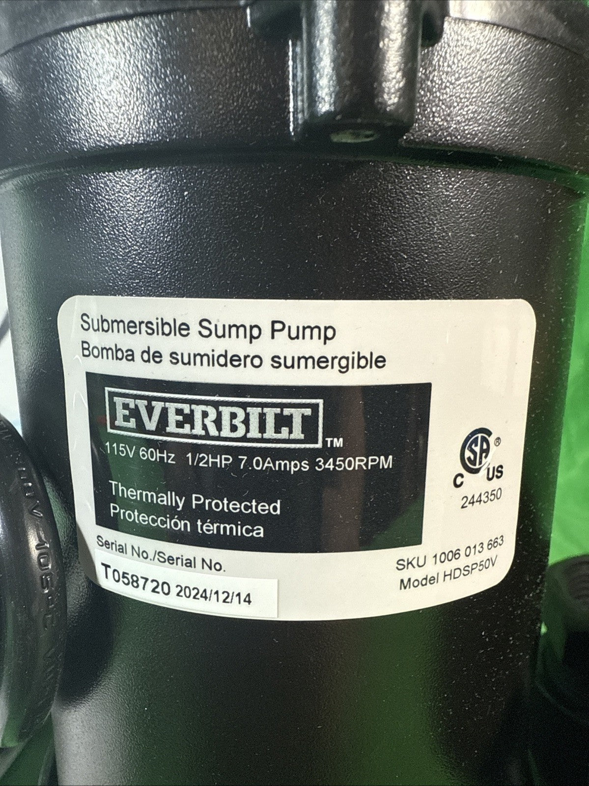 Everbilt 1/2 HP Submersible Aluminum Sump Pump with Vertical Switch HDPS50W