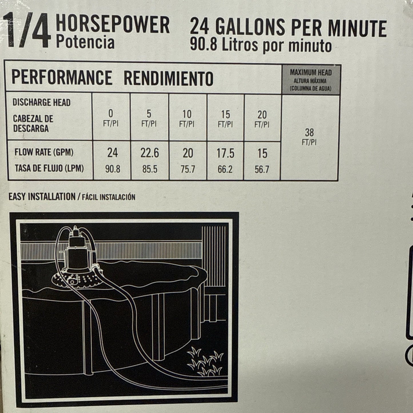 Everbilt Submersible Pool Cover Pump 1/4 Hp HDPCP25 - New Open Box Tested