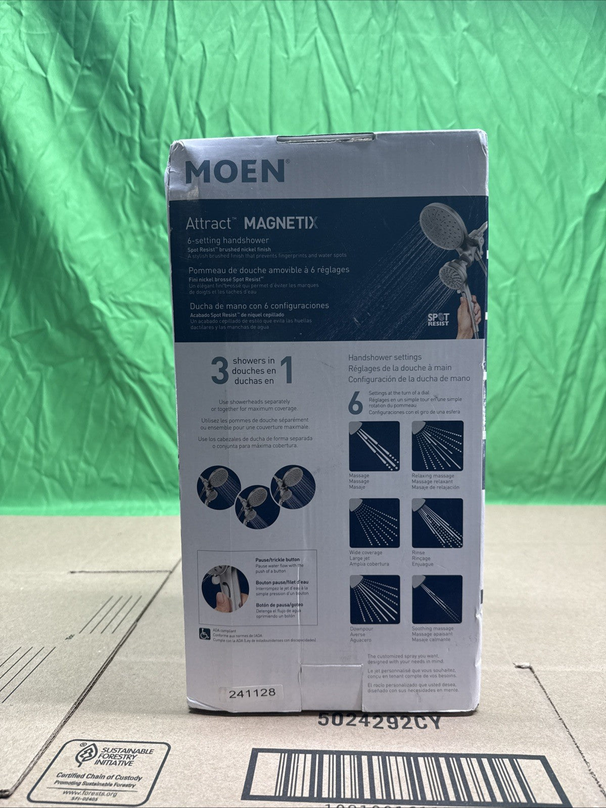 Moen 26008SRN Attract Magnet 6-Spray Hand Shower & Shower Head in Brushed Nickel
