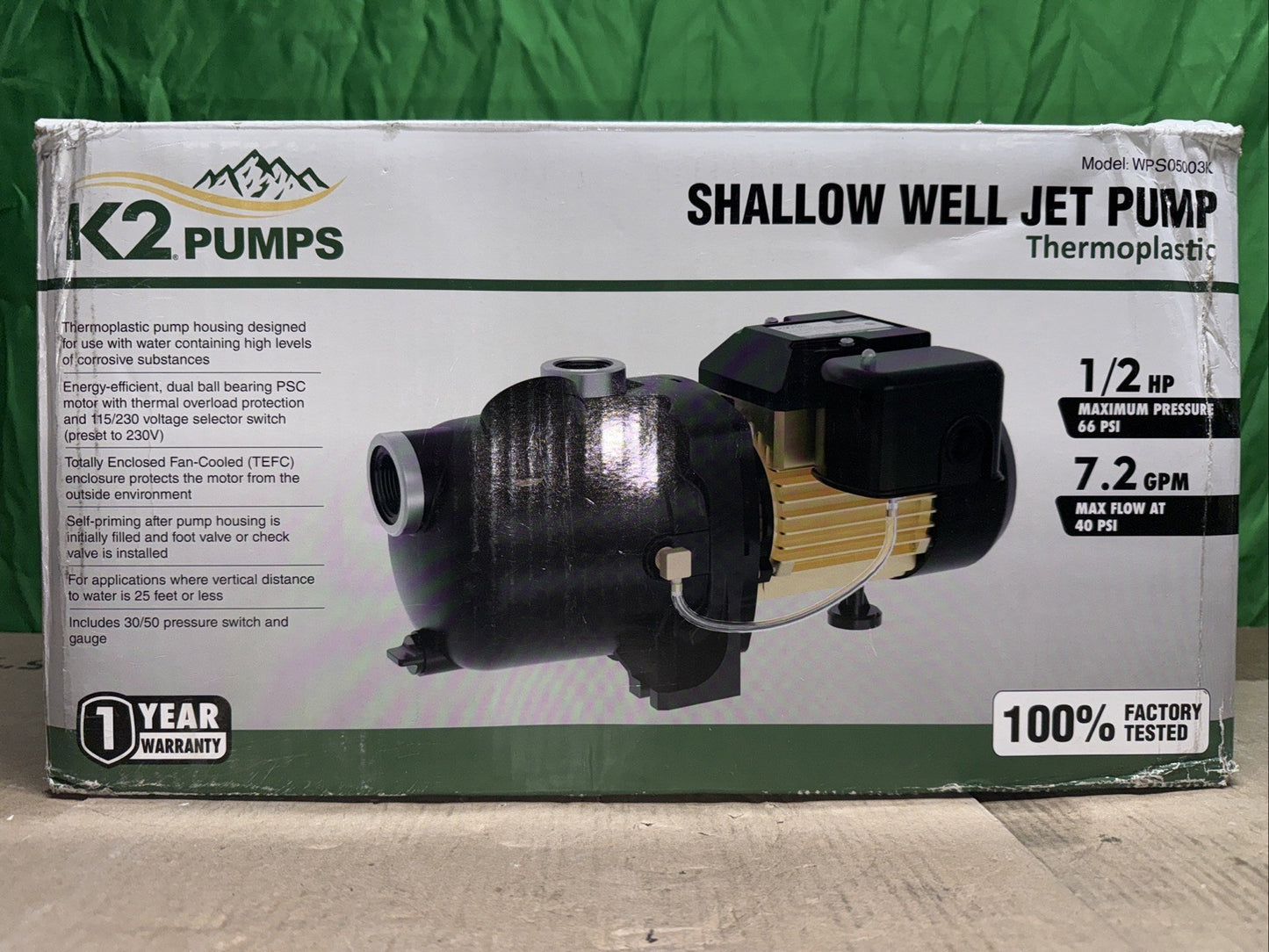 K2 Pumps Shallow Well Jet Pump 1/2 Hp Lead Free Thermoplastic 115/230V