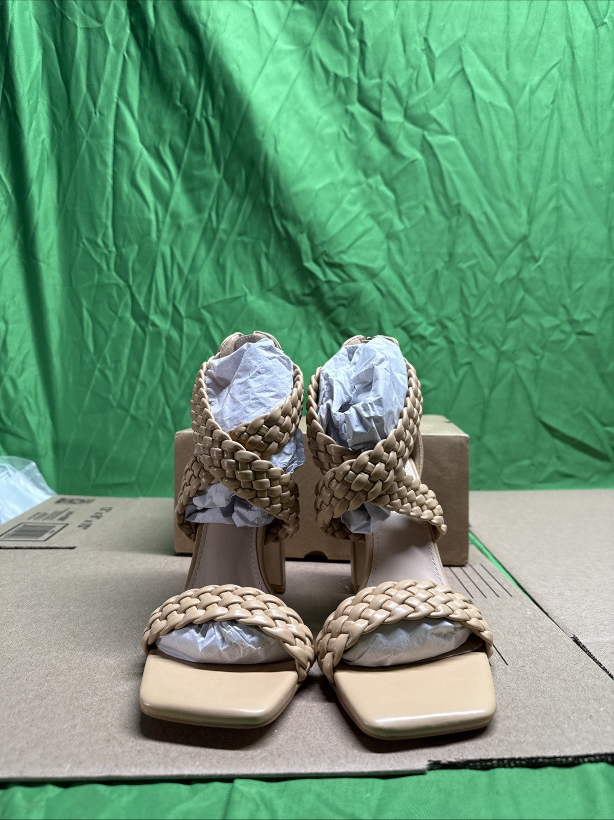 Ermonn Womens 7 Chunky High Heel Sandals Open Toe Woven Ankle Crisscross