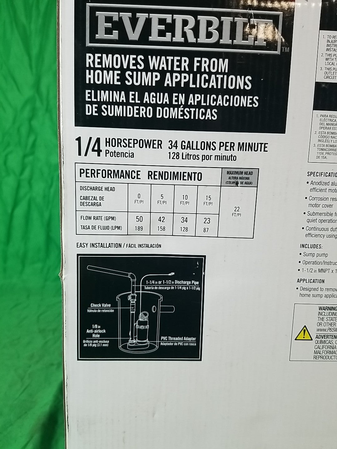 Everbilt 1/4 HP Aluminum Sump Pump w/ Tether Float Switch HDSP25W NEW OPEN BOX.