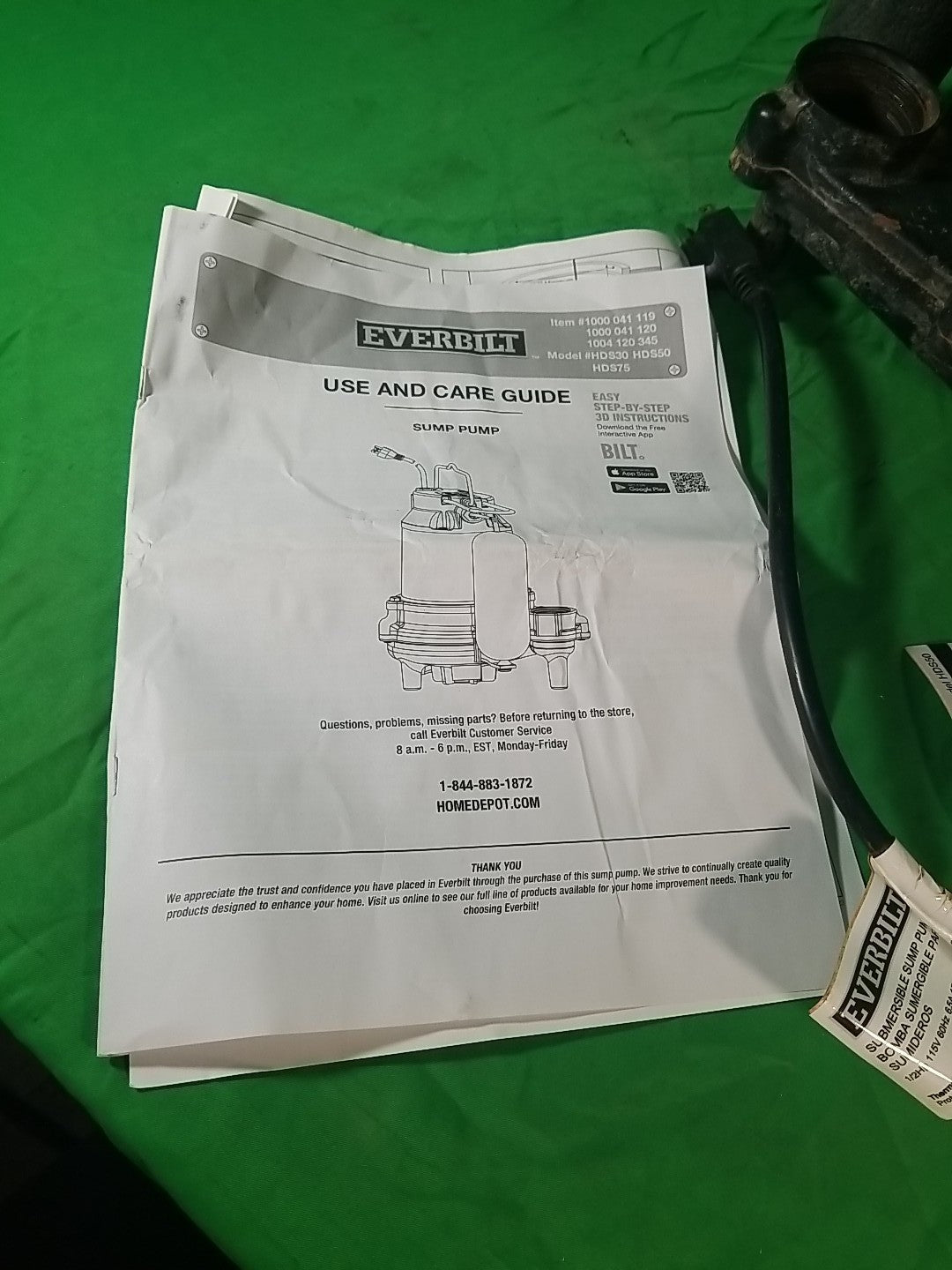 Everbilt 1/2 HP Cast Iron Sump Pump Model # HDS50 USED TESTED