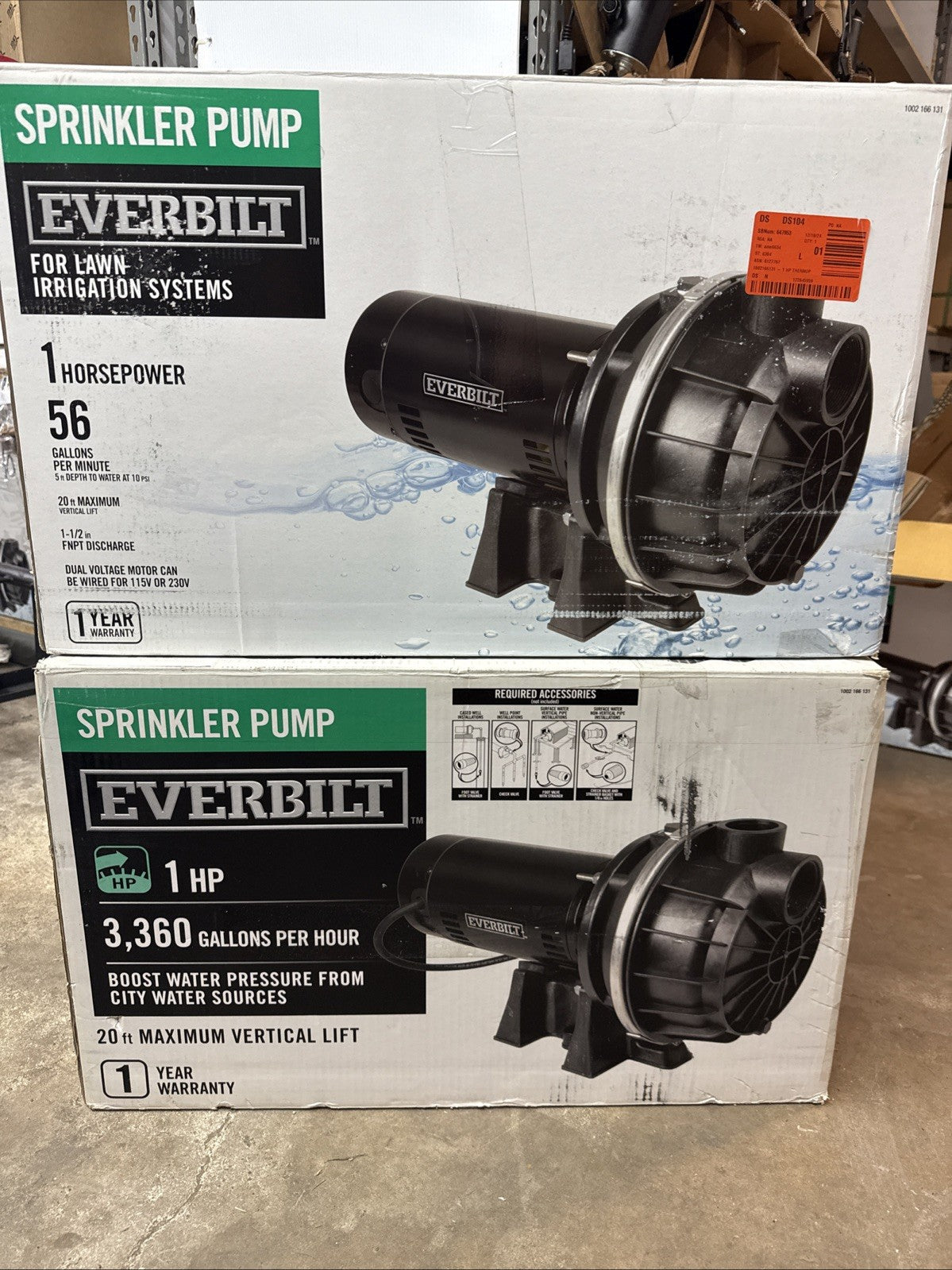 EVERBILT  1 HP Lawn Irrigation System Sprinkler Pump 56 GPM NEW Open Box