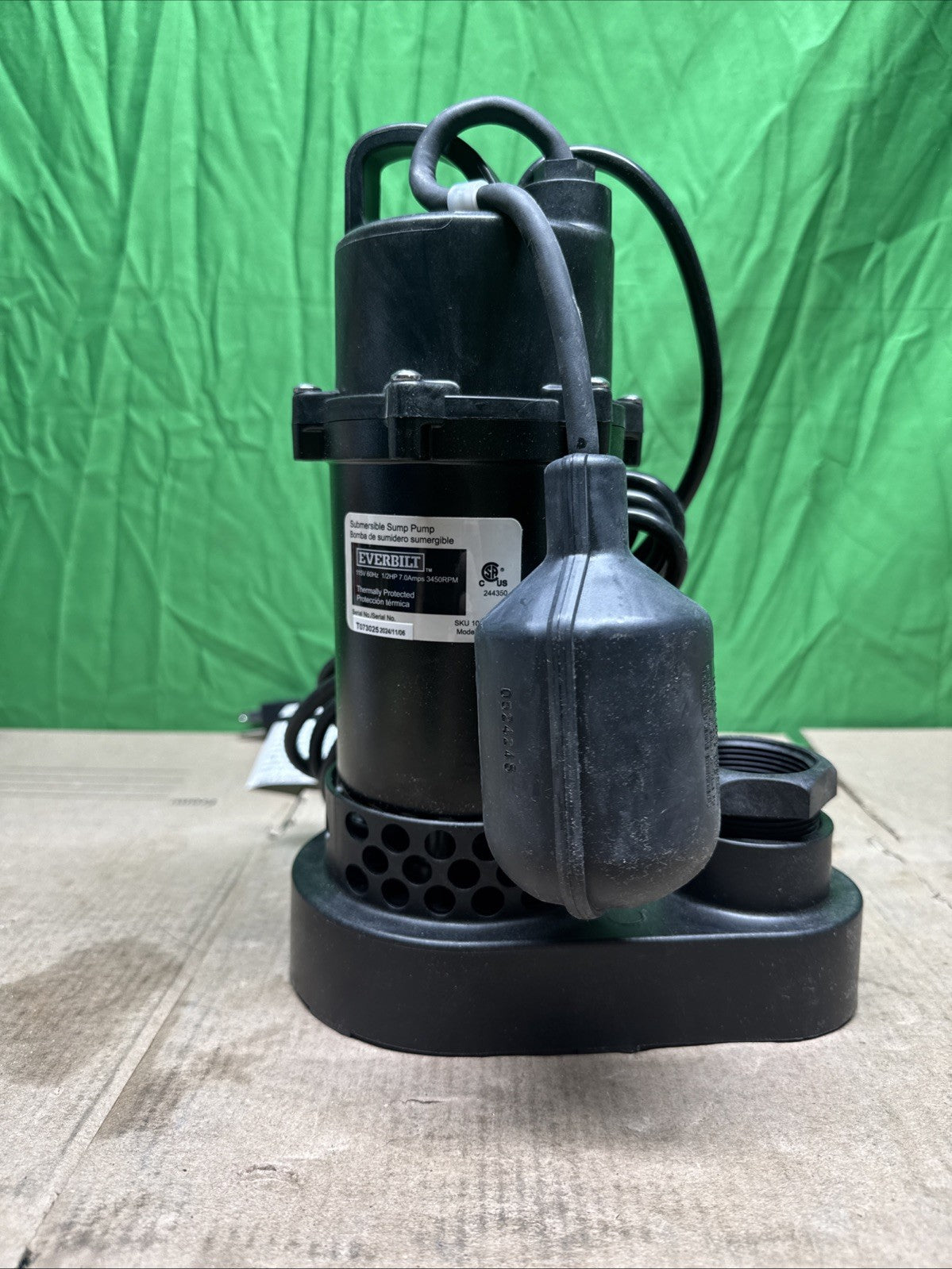Everbilt HDSP50W 1/2 HP Submersible Aluminum Sump Pump with Tethered Switch