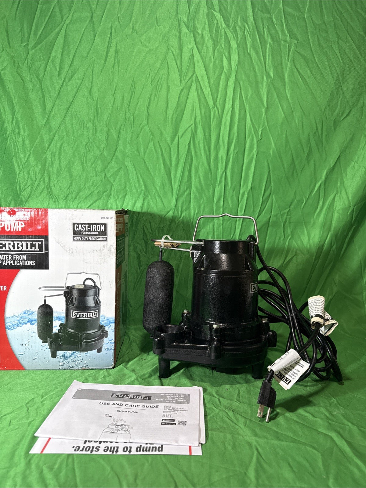 Everbilt 1/2 HP Cast Iron Sump Pump Model # HDS50 OPEN BOX.