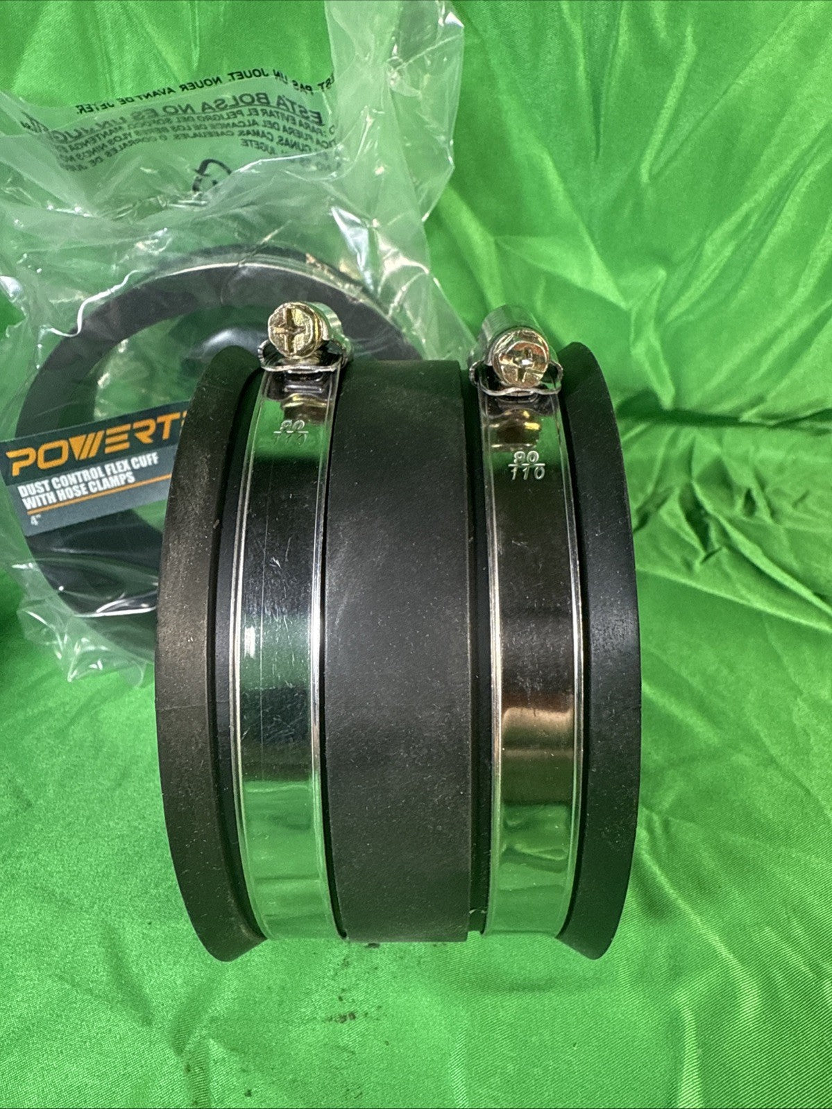 POWERTEC 70149 4 Inch Dust Control Flex Cuff with Steel Hose Clamps. *READ DISC*