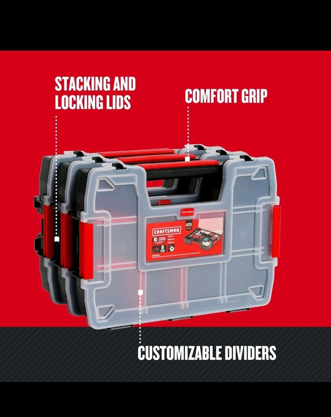 CRAFTSMAN Storage Organizer Small Parts Organizer 3-Packs with 10-Compartment...
