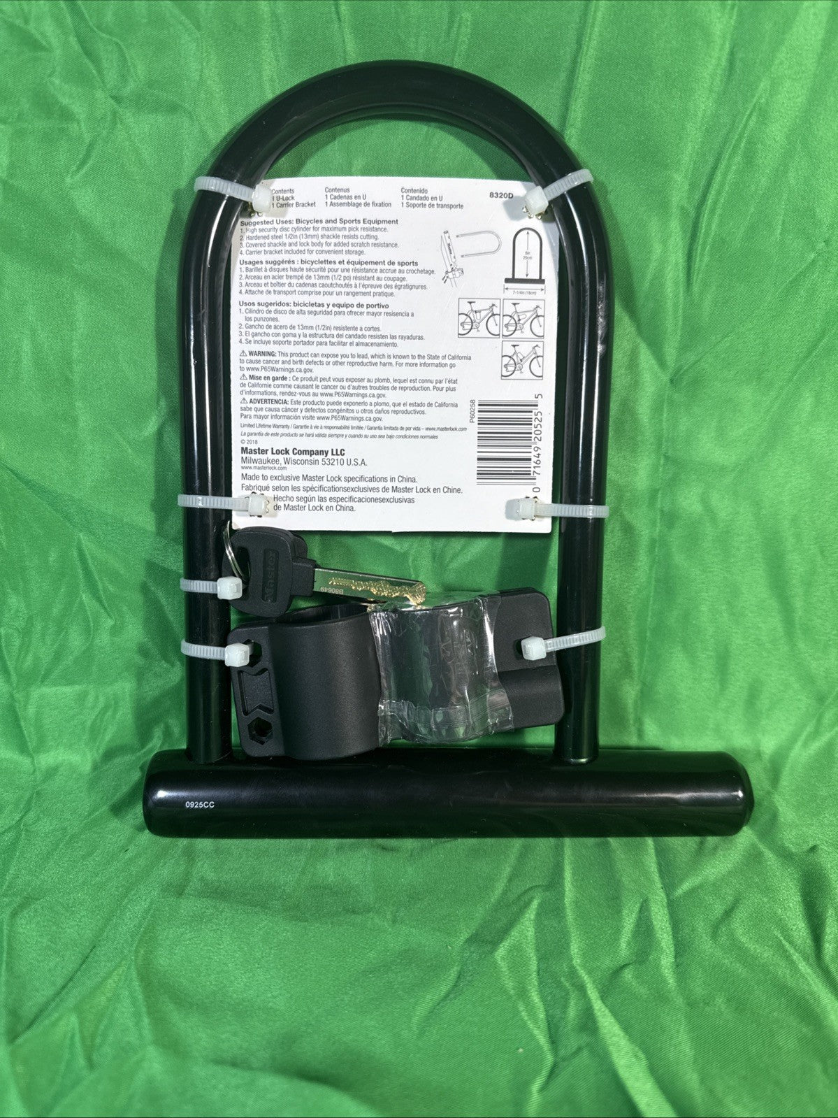 Master Lock Bicycle Security Hardened Steel U-Lock + Carrier Bracket Black New