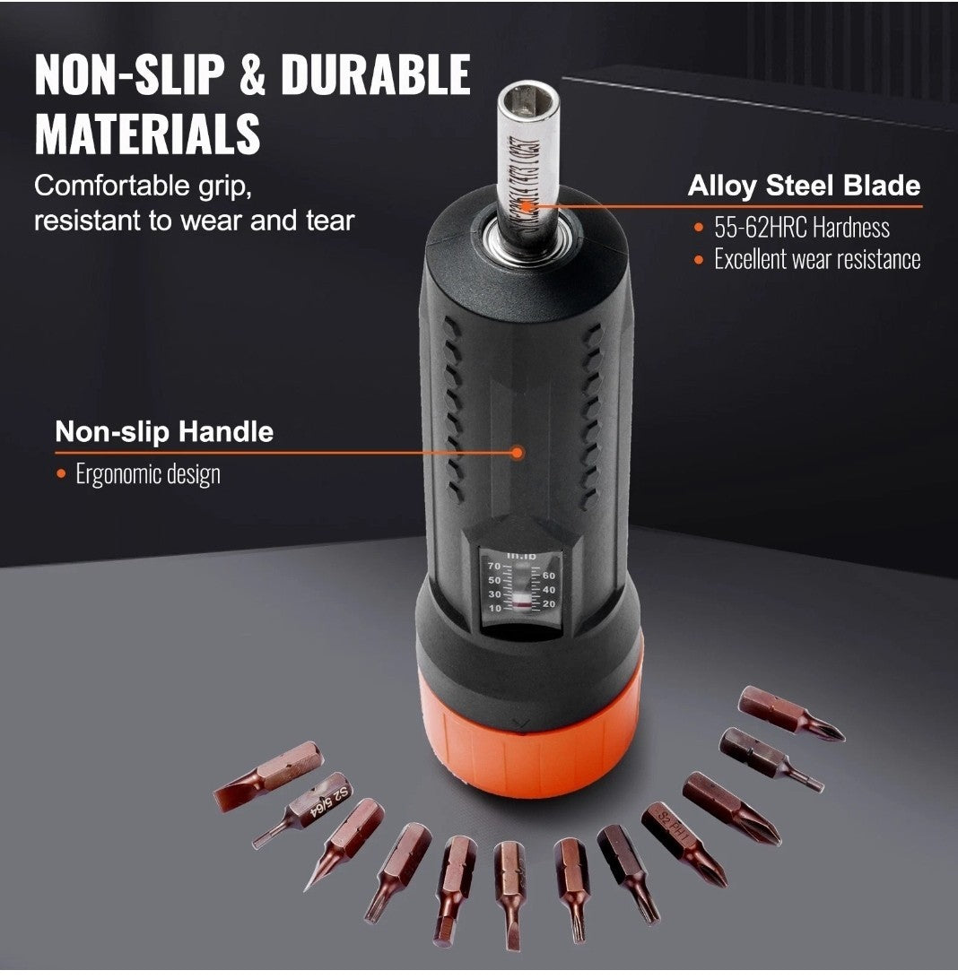 VEVOR Torque Screwdriver 1/4" Range 10-70 in/lb w/ 1 in-lb Increment View Window