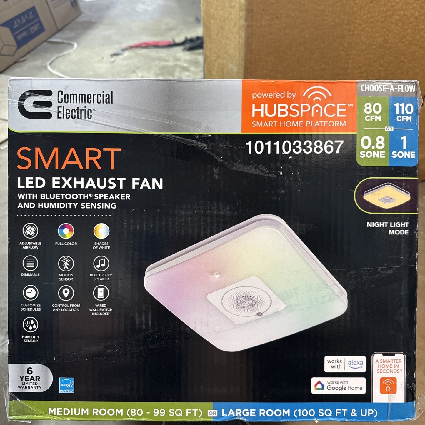 Commercial Electric 80/110 CFM Ceiling Exhaust Fan LED Bluetooth Speaker BF1112