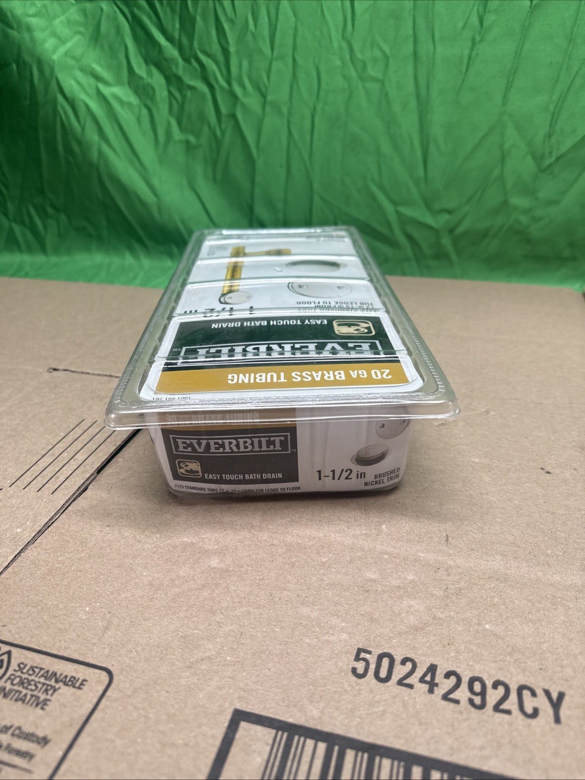 Everbilt Easy Touch 1-1/2” 20-Gauge Brass Pipe Waste & Overflow Drain in Nickel