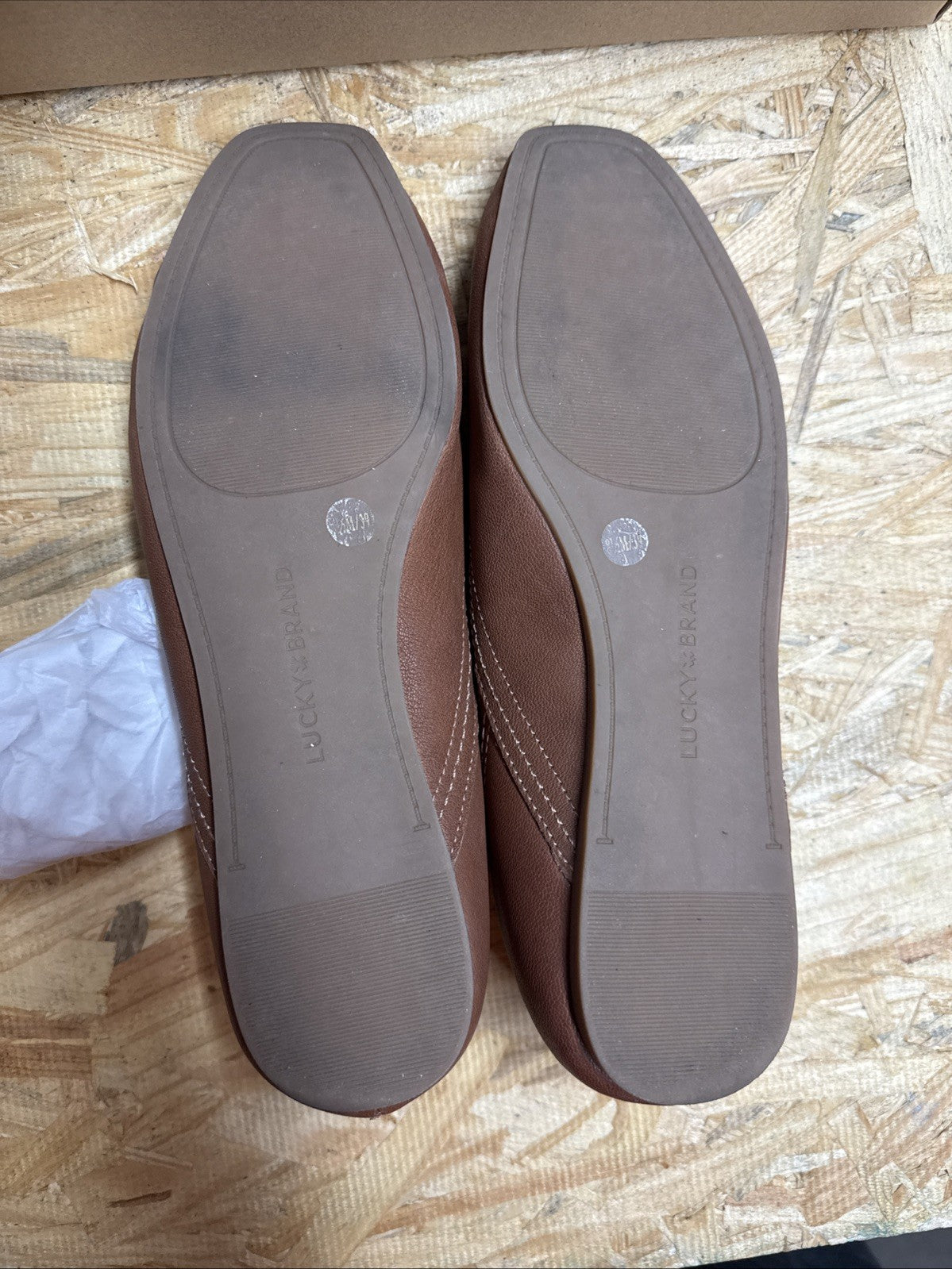 Lucky Brand Womens Size 8.5 Leather Brown Ballet Flats Alba Umber Oyster