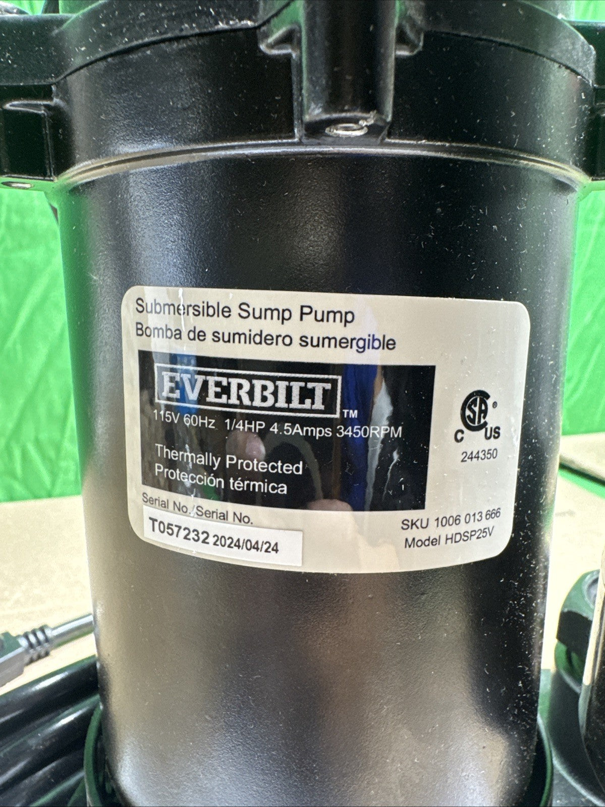 Everbilt 1/4 HP Aluminum Submersible Sump Pump Vertical Switch NEW OB
