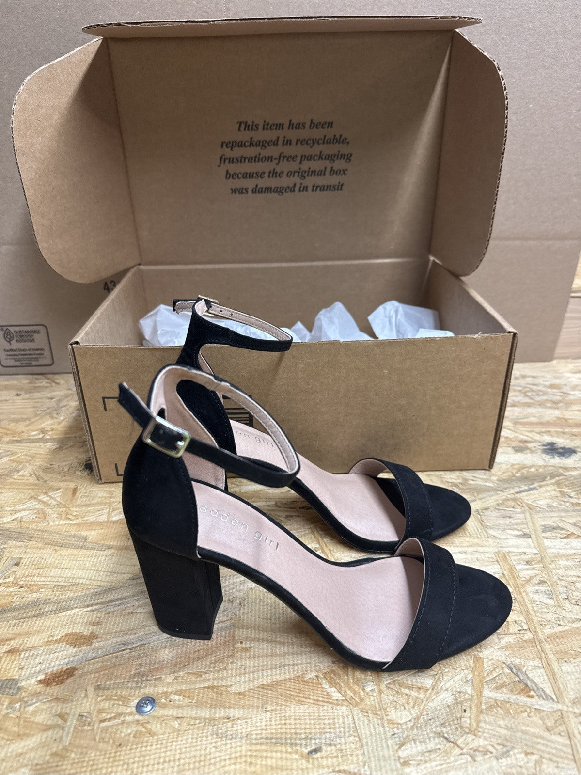 Madden Girl Women's Beella Heeled Sandal, Black Fabric, size 7.5 M