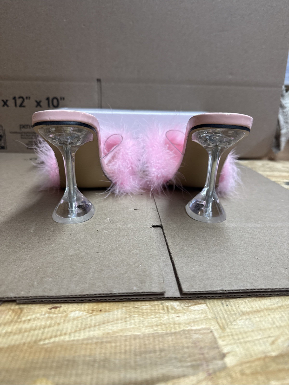 ENELAUGE women’s 8.5 square toe sandal fluffy feather high heels mules slip on