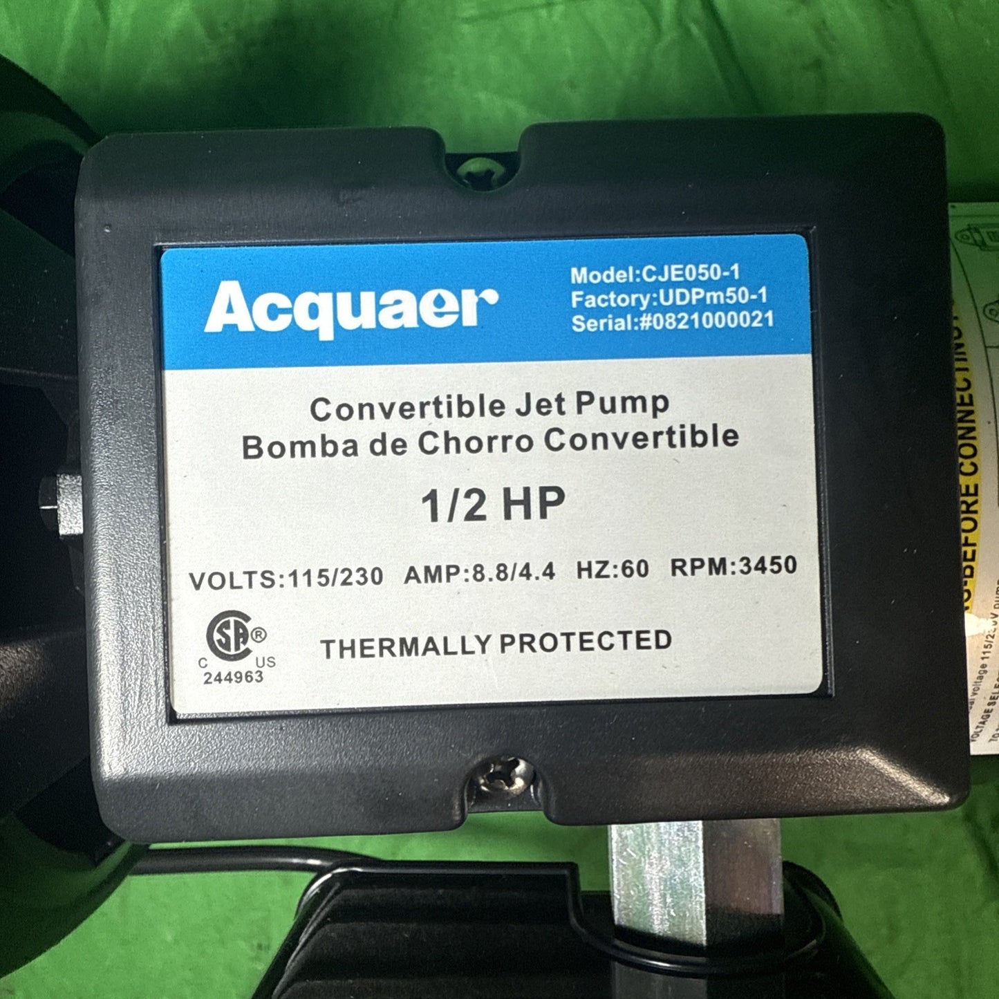 1/2 HP 115/230V Cast Iron Convertible Jet Pump Built in Thermal Overload Protect