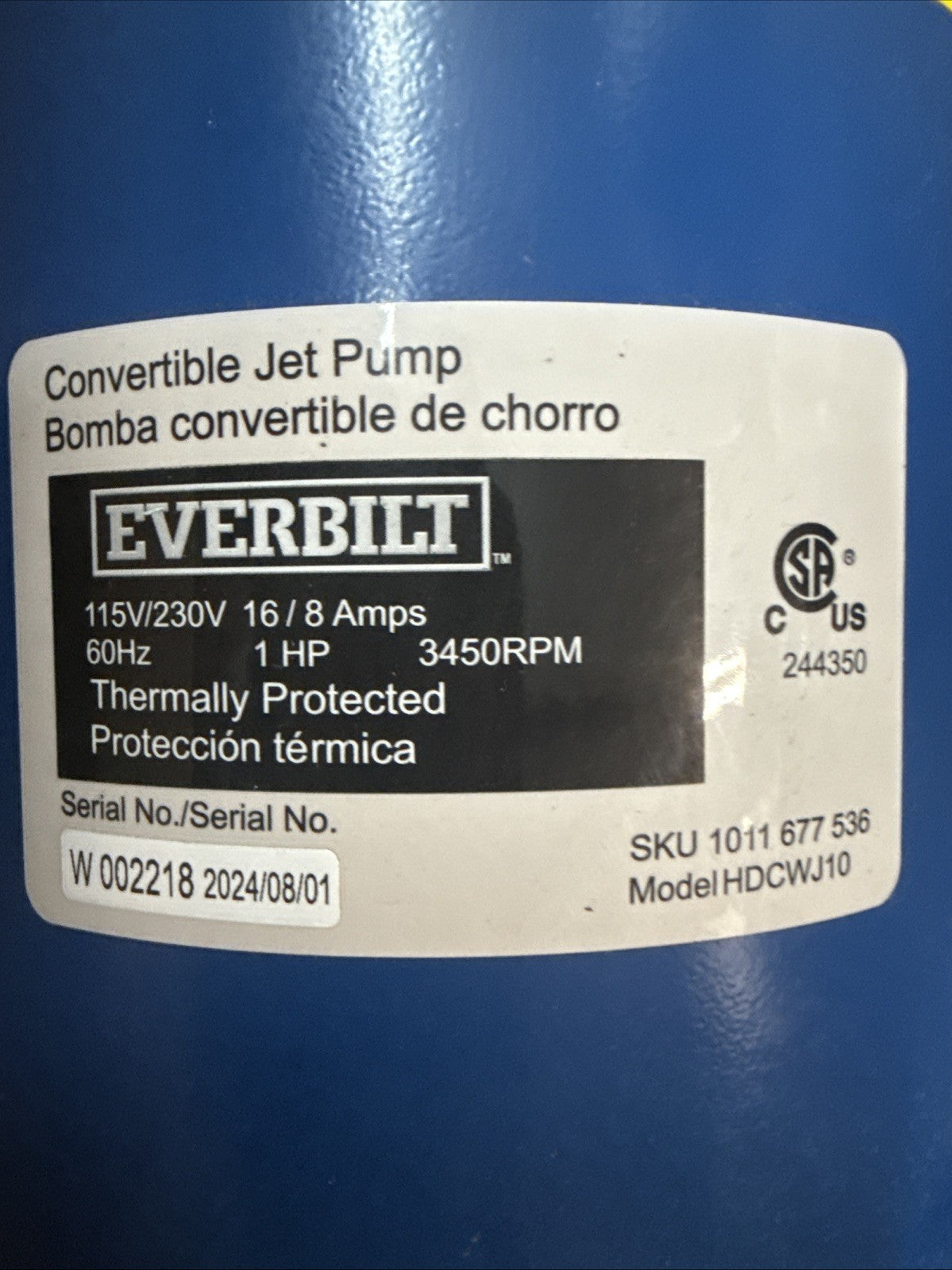 Everbilt 1 HP Professional Convertible Jet Pump For Parts Only READ DESCRIPTION