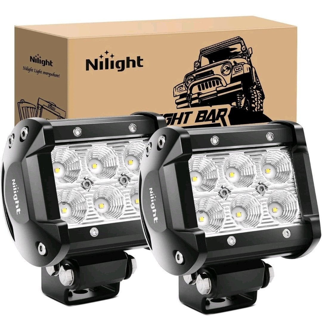 Nilight Led Pods 2Pcs 18W 1260LM Flood Off Road Lights Super Clear,White NEW OB
