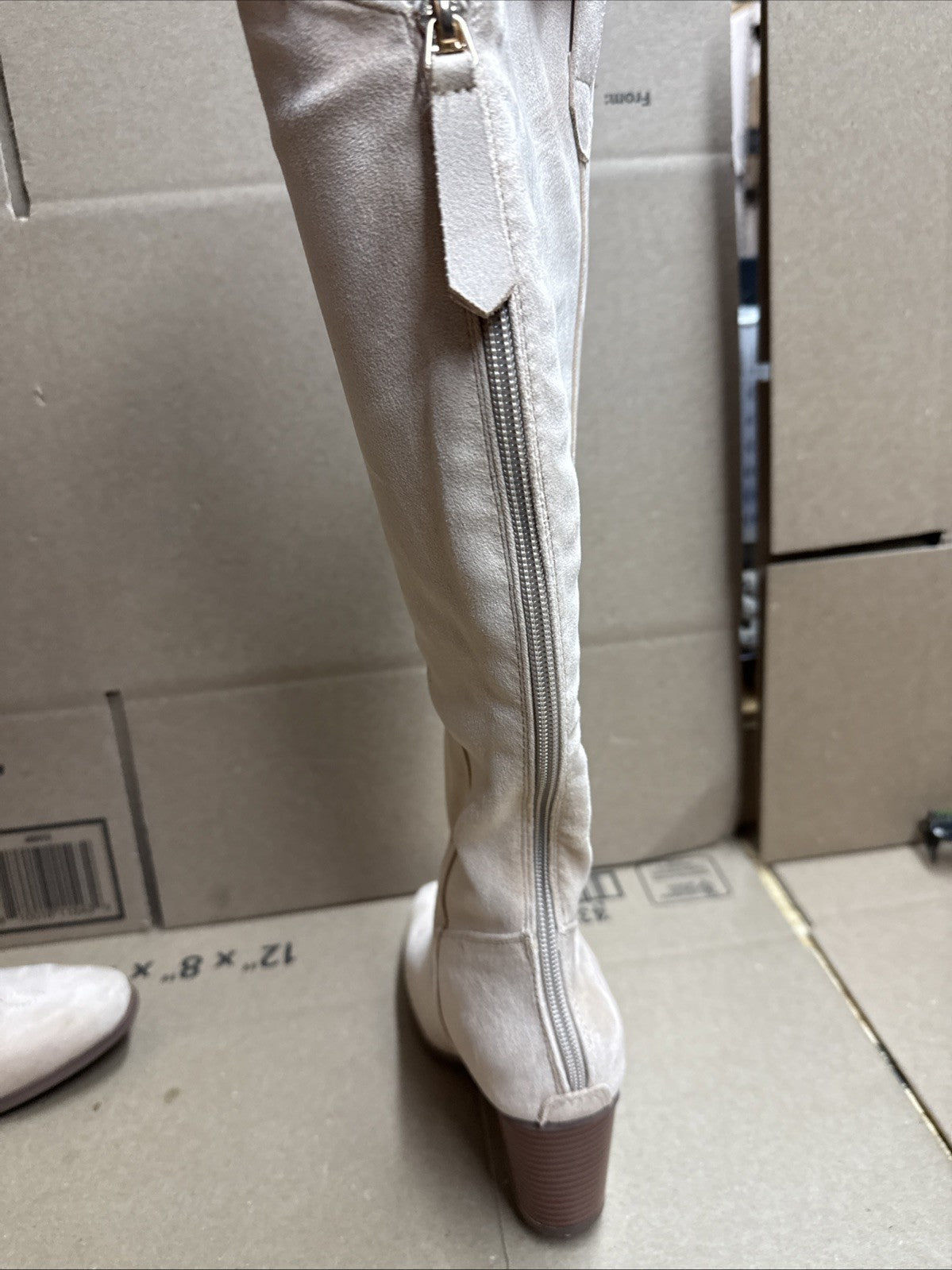 women’s size 5 1/2 light pink knee-high western boot 3 inch heel