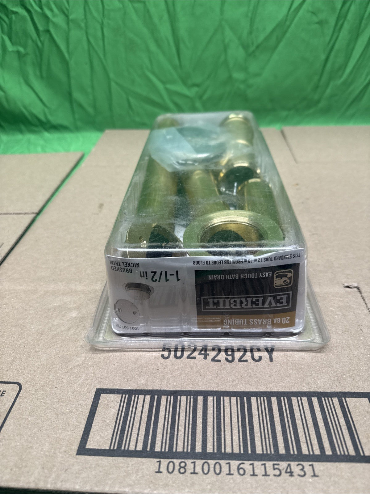 Everbilt Easy Touch 1-1/2” 20-Gauge Brass Pipe Waste & Overflow Drain in Nickel