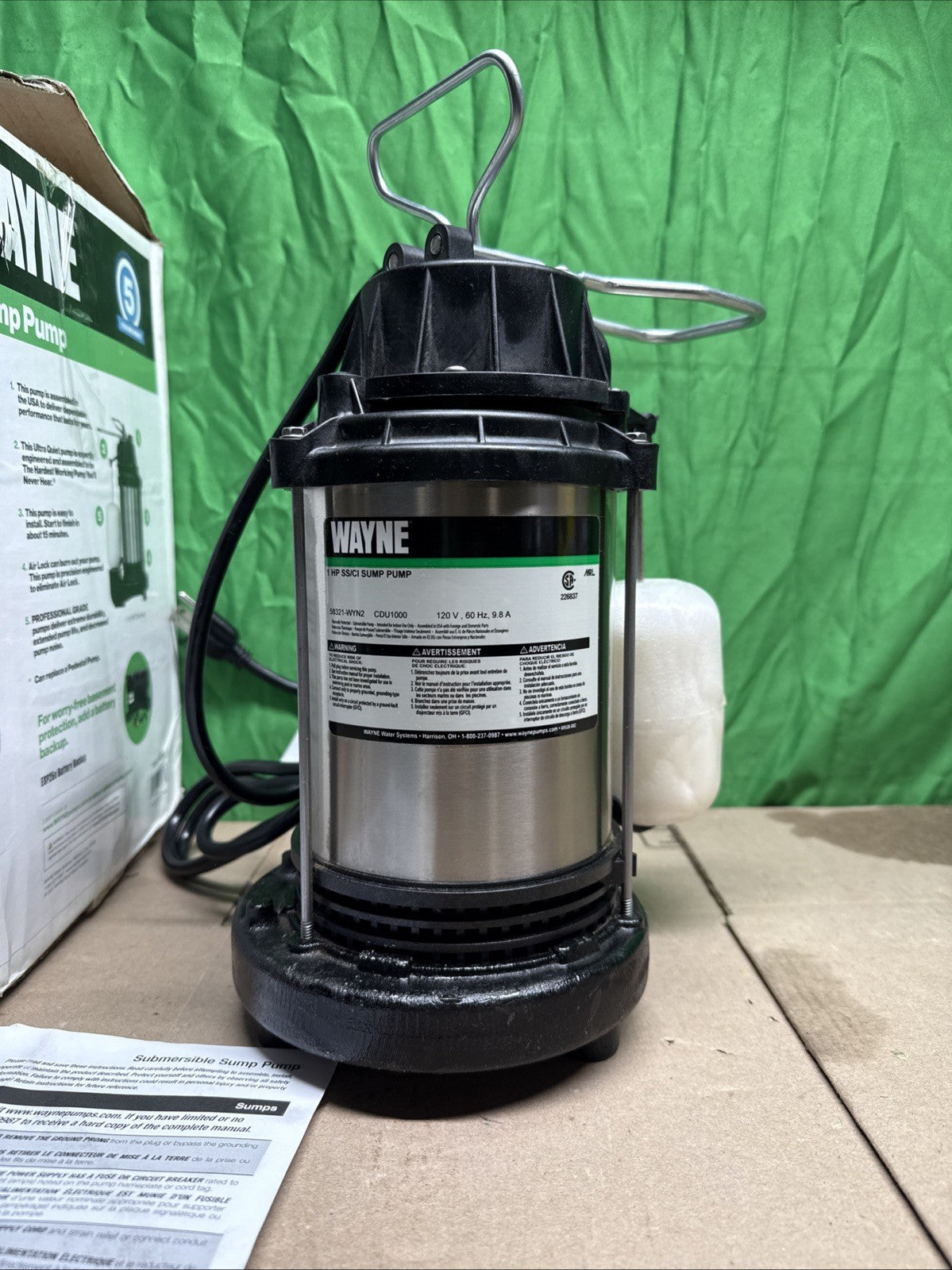 Wayne CDU1000 1 HP Stainless Steel Cast Iron Submersible Sump Pump NOB
